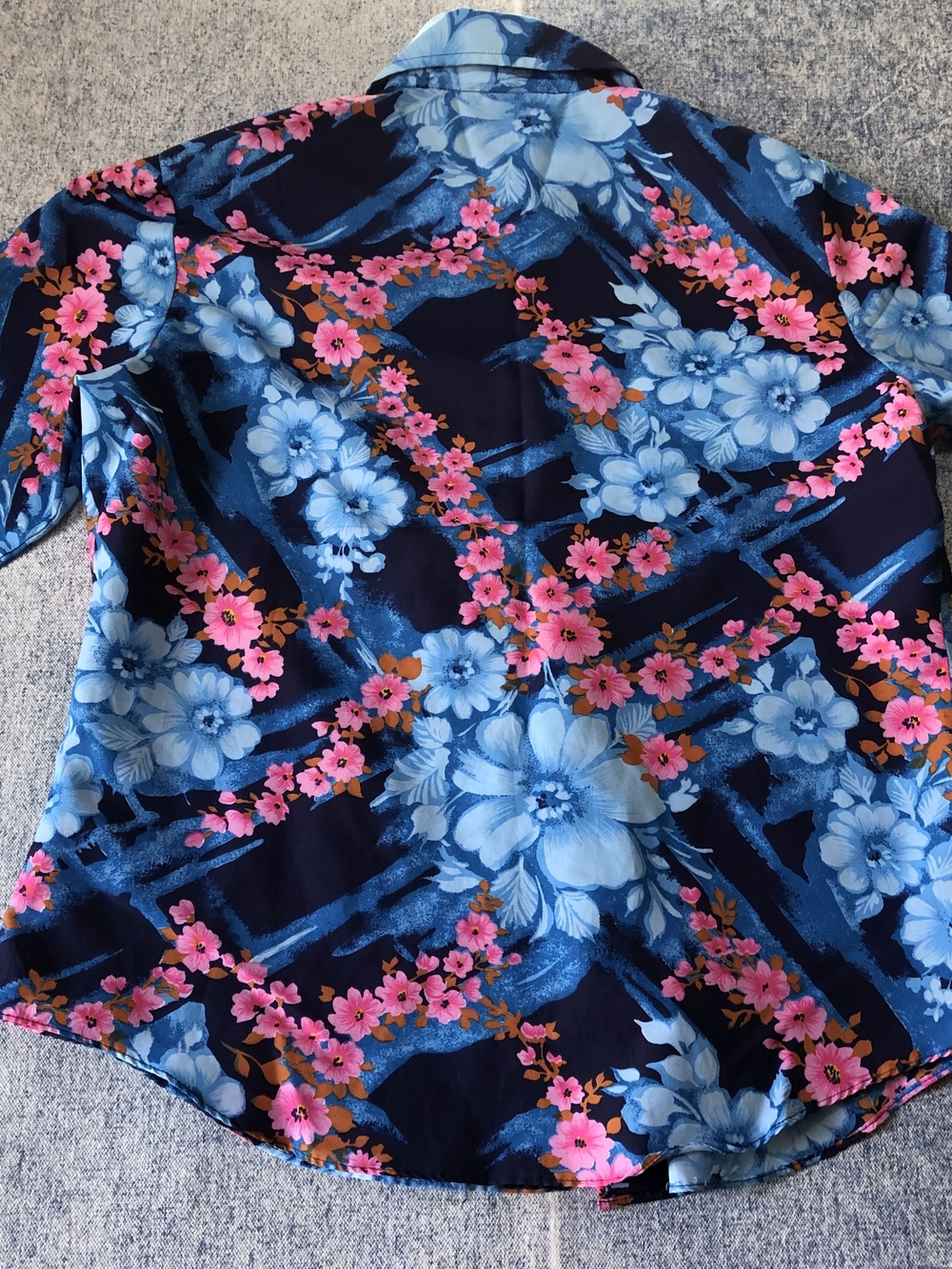 Men's Floral Dress Shirt in Navy with Blue & Pink Print - Picture 4 of 7